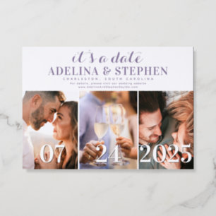 Modern Simple Script 3 Photo Save The Date Letterpress Photo Cards