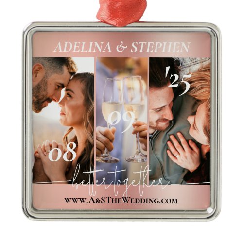 Modern Simple Script 3 Photo Website Instagram Metal Ornament
