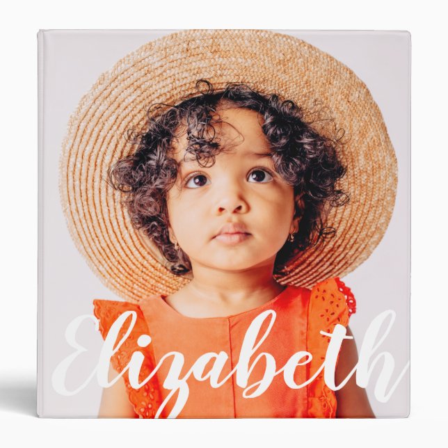 Modern Simple Script Add Your Name and Photo 3 Ring Binder (Front)