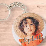 Modern Simple Script Add Your Name and Photo Keychain<br><div class="desc">Design is modern and simple. Add a custom photo and  add his/her name. The color of the typography works best on a photo which has color at the typography part so that it will pop out.</div>