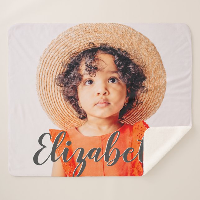 Modern Simple Script Add Your Name and Photo Sherpa Blanket (Front (Horizontal))