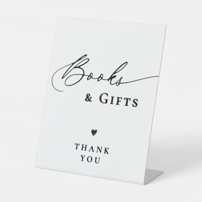 Modern Simple Script Baby Shower Books and Gifts Pedestal Sign (Front)