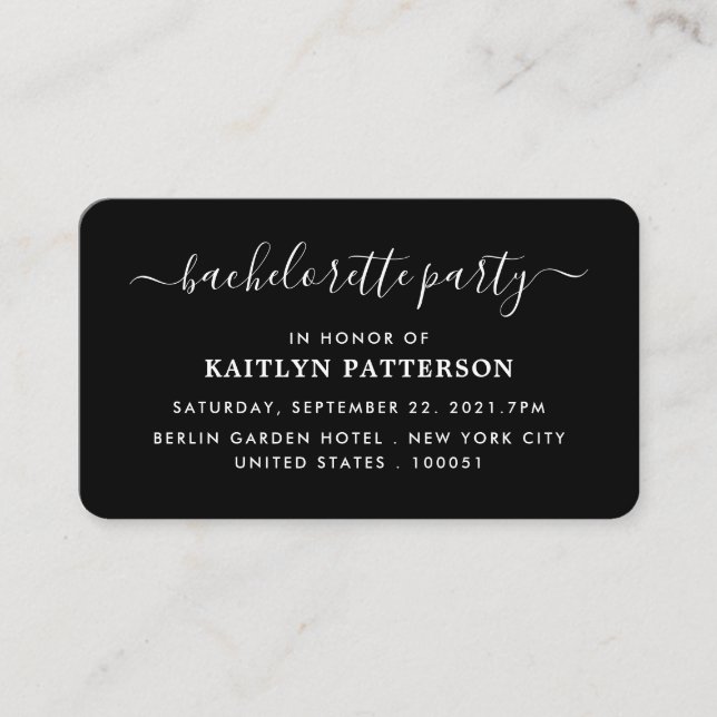 Modern Simple Script Bachelorette Party Ticket Enclosure Card (Front)