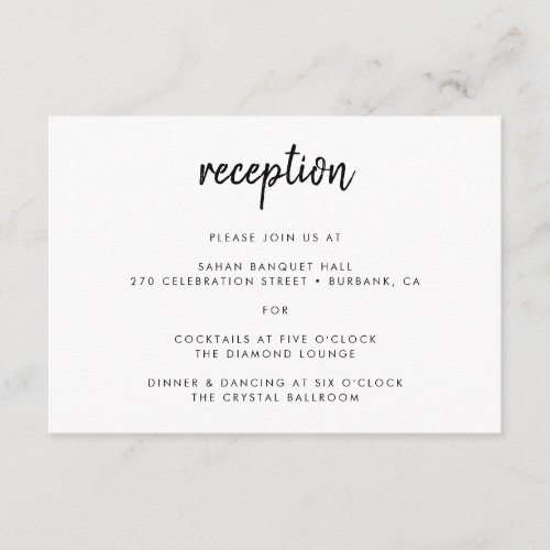 Modern Simple Script Black White Wedding Reception Enclosure Card