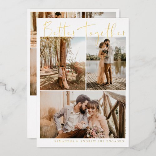 Modern simple script chic 6 photos engagement foil invitation