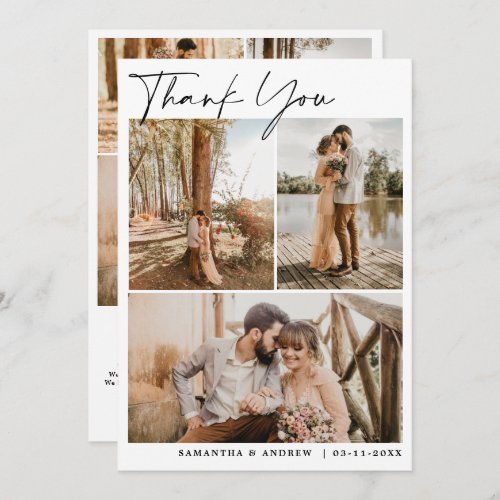 Modern simple script chic 6 photos wedding thank you card