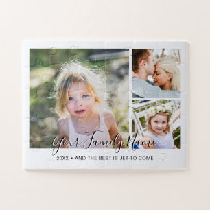 Modern Simple Script Family Photo Collage Jigsaw Puzzle