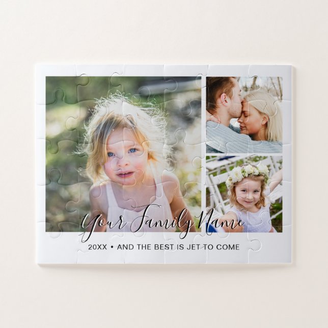 Modern Simple Script Family Photo Collage Jigsaw Puzzle (Horizontal)
