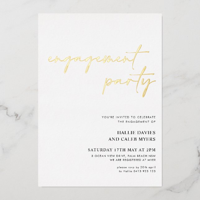 Modern Simple Script Foil Engagement Party Foil Invitation (Front)