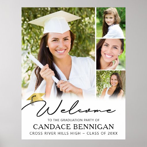 Modern Simple Script Graduate Welcome 4 Photo Poster | Zazzle