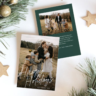 Modern Simple Script Happy Holidays 2 Photo Holiday Card