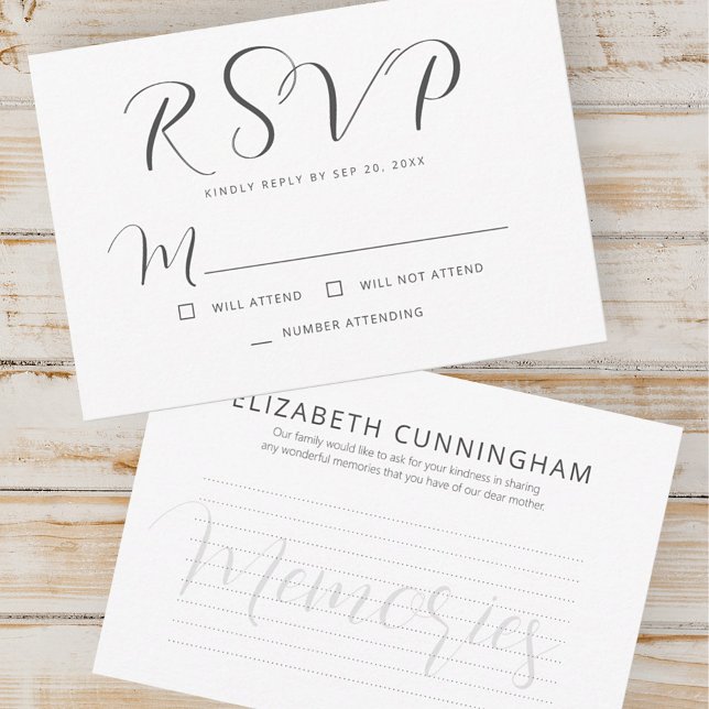 Modern Simple Script Memories Memorial Reply RSVP Card (Creator Uploaded)