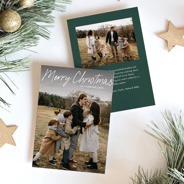 Modern Simple Script Merry Christmas 2 Photo Holiday Card Zazzle