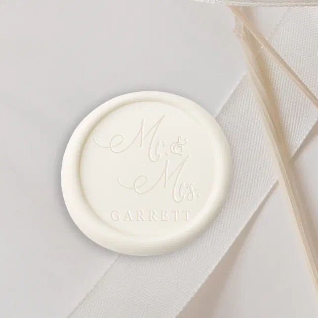 Modern Simple Script Mr. & Mrs. Name Monogram Wax Seal Sticker | Zazzle