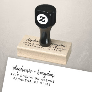 Modern Simple Script Name Wedding Return Address Rubber Stamp
