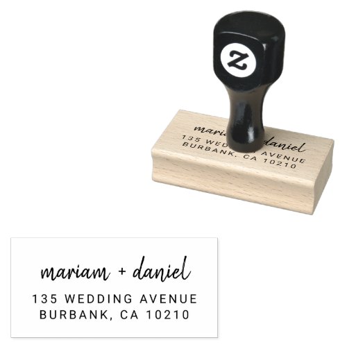 Modern Simple Script Names  Wedding Return Address Rubber Stamp