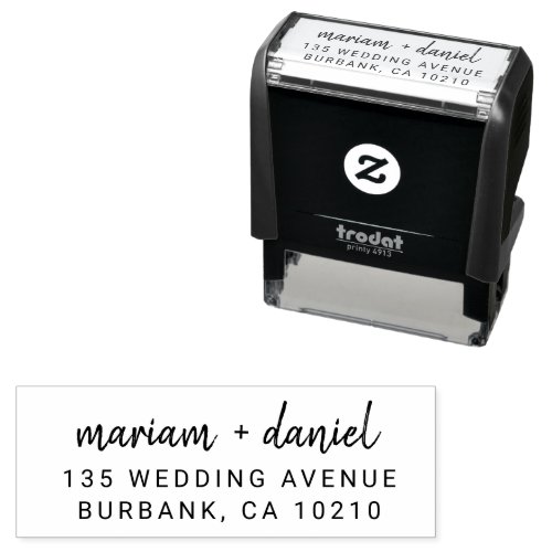Modern Simple Script Names Wedding Return Address Self_inking Stamp