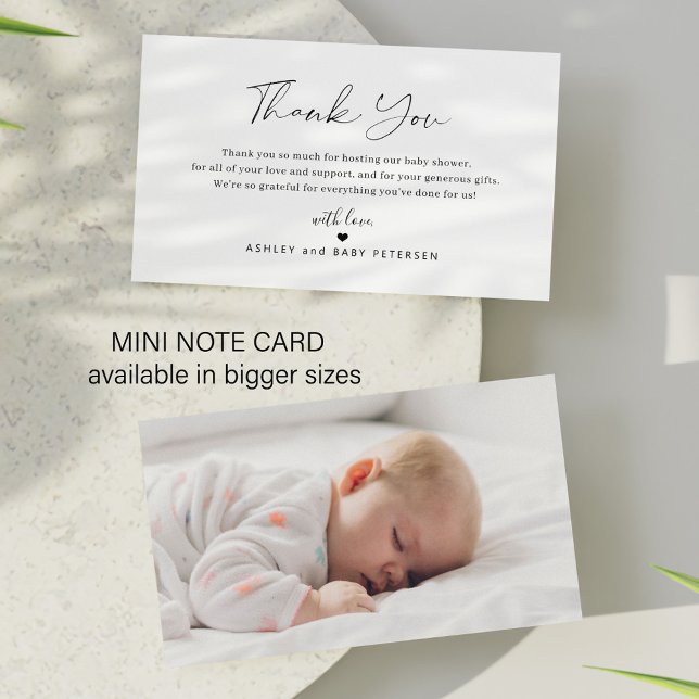 Modern simple script photo baby shower thank you  note card (Creator Uploaded)