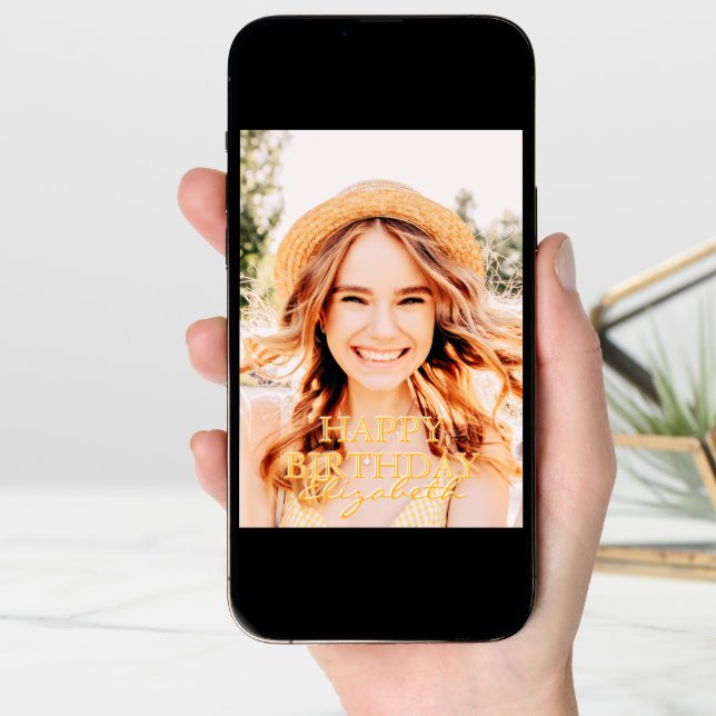 Modern Simple Script Photo Birthday Greeting Card (Front Digital)