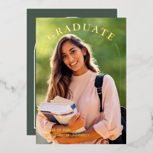 Modern Simple Script Photo Graduation Foil Invitation