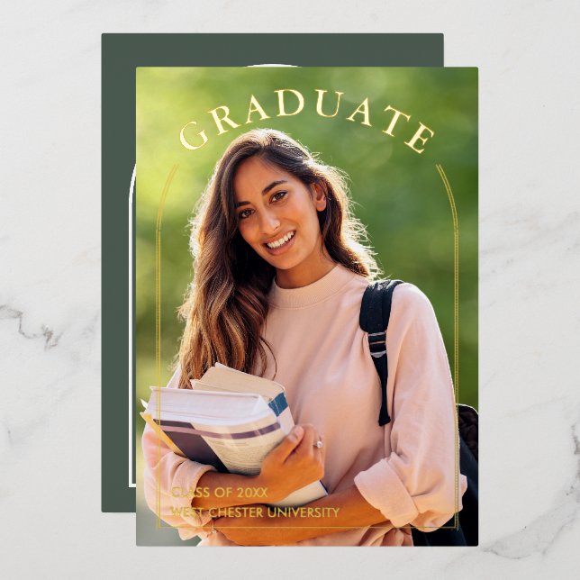 Modern Simple Script Photo Graduation Foil Invitation (Front/Back)