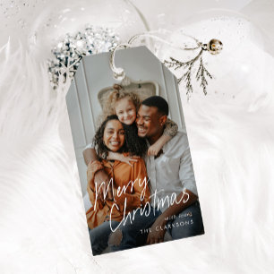Modern Simple Script Photo Merry Christmas Gift Tags