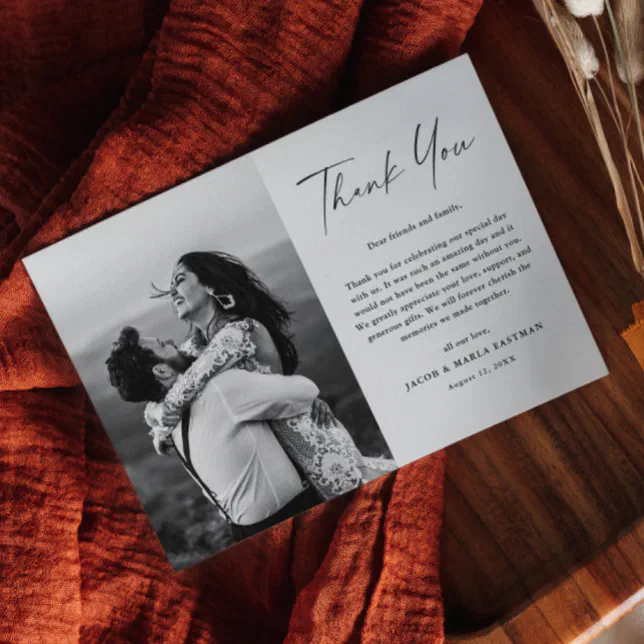 Modern Simple Script Photo Wedding Thank You Card | Zazzle