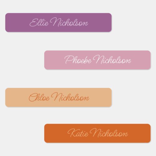 Modern Simple Script Purple Girly Waterproof Name  Labels