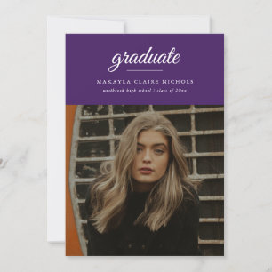 Modern Simple Script Purple Photo Graduation Invitation