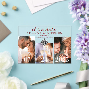Modern Simple Script QR CODE 3 Photo Save The Date