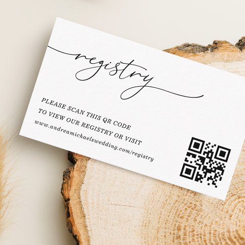 Modern Simple Script QR Code Wedding Gift Registry Enclosure Card
