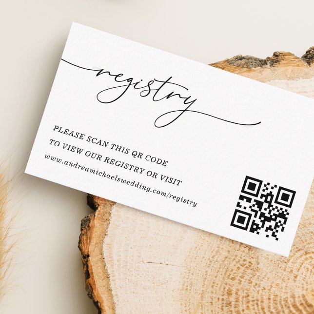 Modern Simple Script QR Code Wedding Gift Registry Enclosure Card (Creator Uploaded)