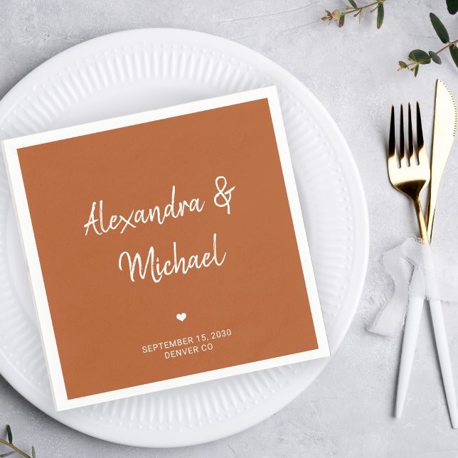 Modern simple script terracotta wedding napkins (Creator Uploaded)