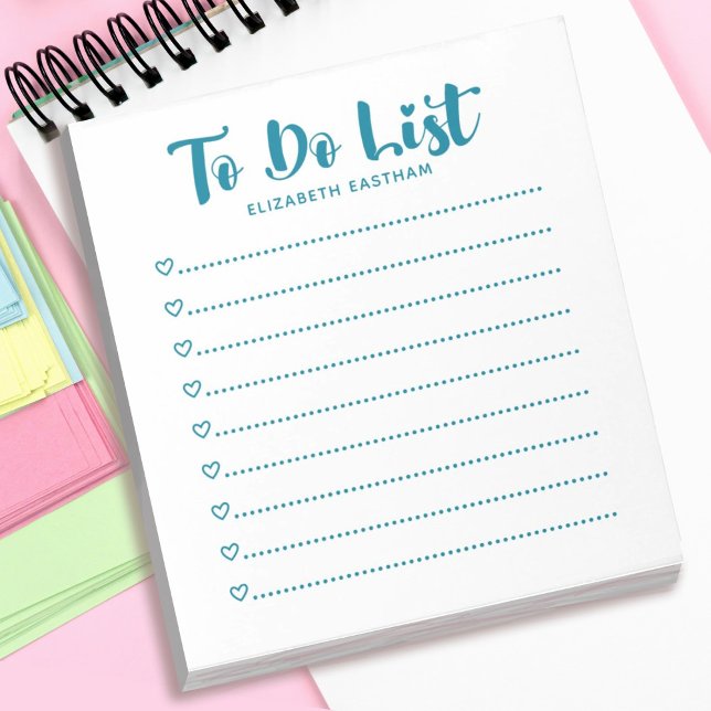 Modern Simple Script To Do List Notepad (A simple girly teal colored to do list. Personalize it with your name)