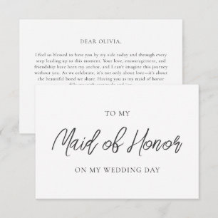Modern Simple Script To My Maid of Honor Wedding Thank You Card