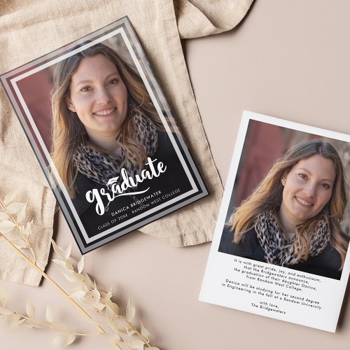 Modern Simple Script Two Photos Graduation Announcement