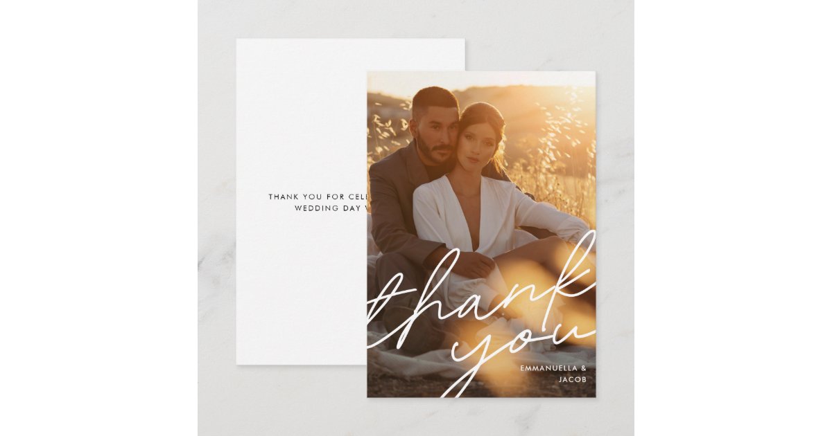 Modern Simple Script Typography Wedding Photo Thank You Card | Zazzle