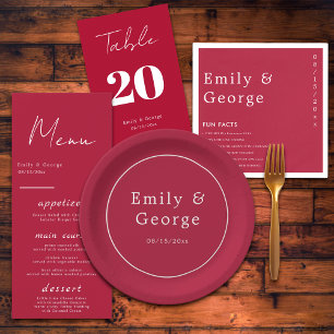 Modern Simple Script Viva Magenta Stylish Wedding Paper Plates