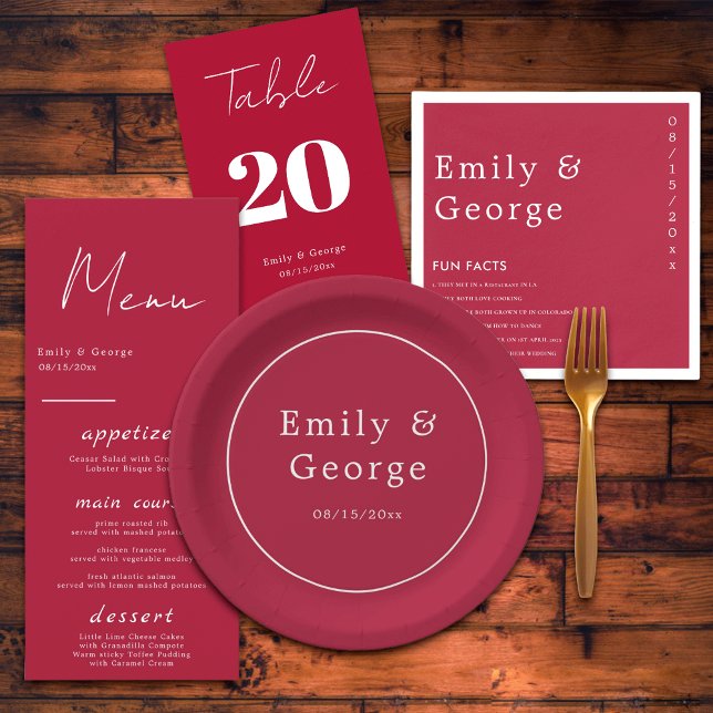 Modern Simple Script Viva Magenta Stylish Wedding Paper Plates (Creator Uploaded)
