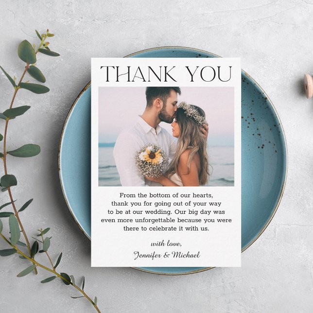 modern simple script wedding photo thank you note card (Creator Uploaded)