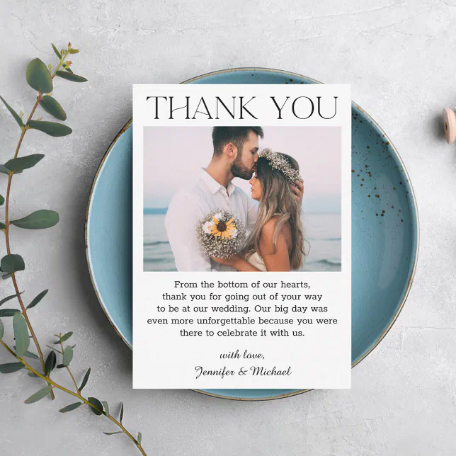 modern simple script wedding photo thank you note card | Zazzle