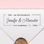 Modern Simple Script Wedding Return Address  Self- Self-inking Stamp<br><div class="desc">Minimalist Elegant Modern Hand Lettered Script Wedding Invitation RSVP Return Address Self Inking Stamp. These couple address stamps featuring your name in a pretty handwriting style font typography and return address info, around rectangle line border, easy to personalize them. Save time and add style to your Wedding Save the dates,...</div>
