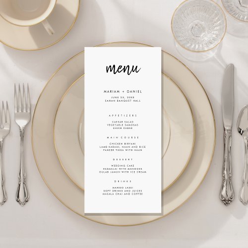 Modern Simple Script White Wedding Table Dinner Menu