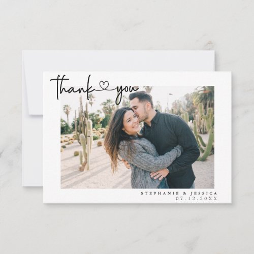 Modern Simple Script With Heart Wedding Photo Thank You Card