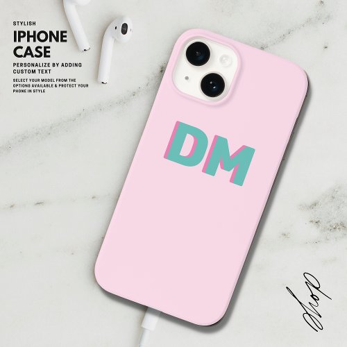 Modern Simple Shadow Monogram Initials Pink Green Case_Mate iPhone 14 Case