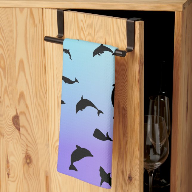 Modern Simple shark whale fish rainbow gradient  Kitchen Towel (Thirds Fold)