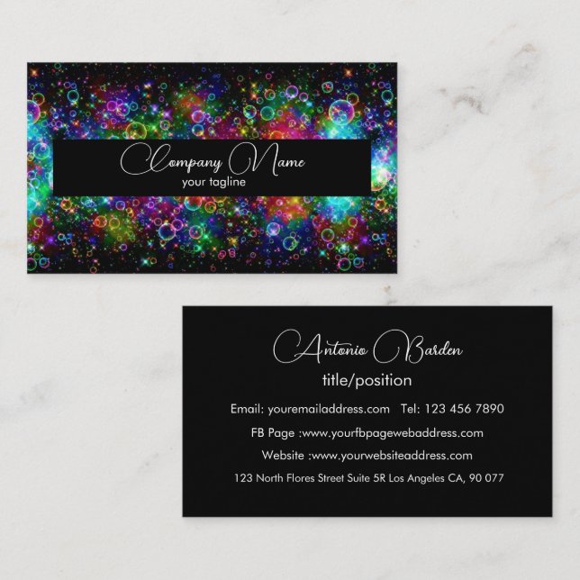 Modern Simple Shine Rainbow Balloons black and whi Business Card (Front/Back)