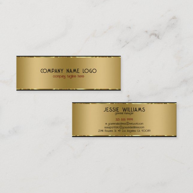 Modern Simple Shiny Metallic Gold And Black Mini Business Card (Front/Back)