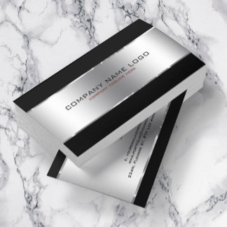 Modern Simple Shiny Metallic Silver And Black Business Card