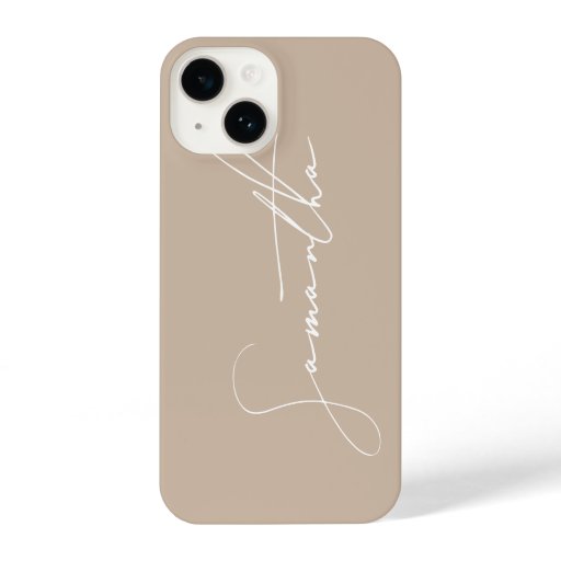 Modern Simple Signature Script Calligraphy Beige iPhone 14 Case